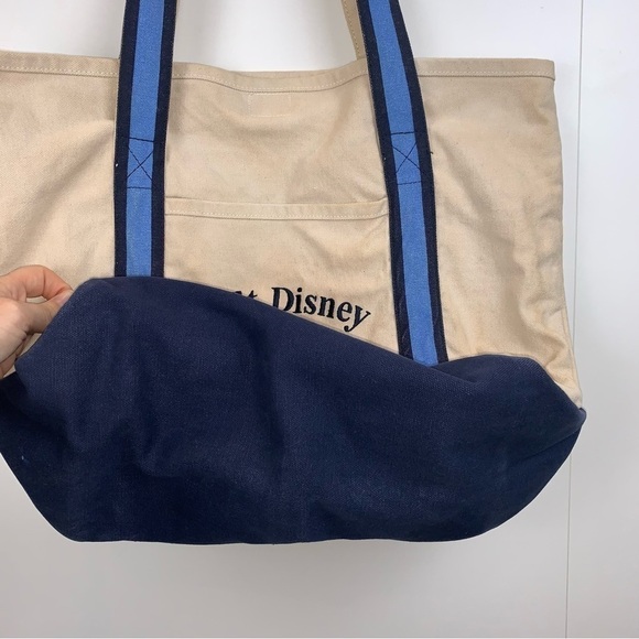 Walt Disney World Canvas Tote Shoulder Beach Bag Blue Beige Mickey 1971 Retro - Picture 8 of 11